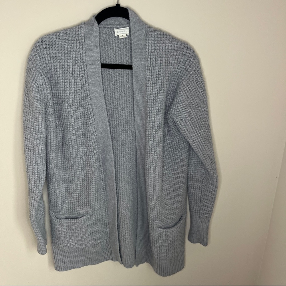 Caslon Women’s Medium Open Front Gray Cozy Cardigan Pockets Knit Winter Fall